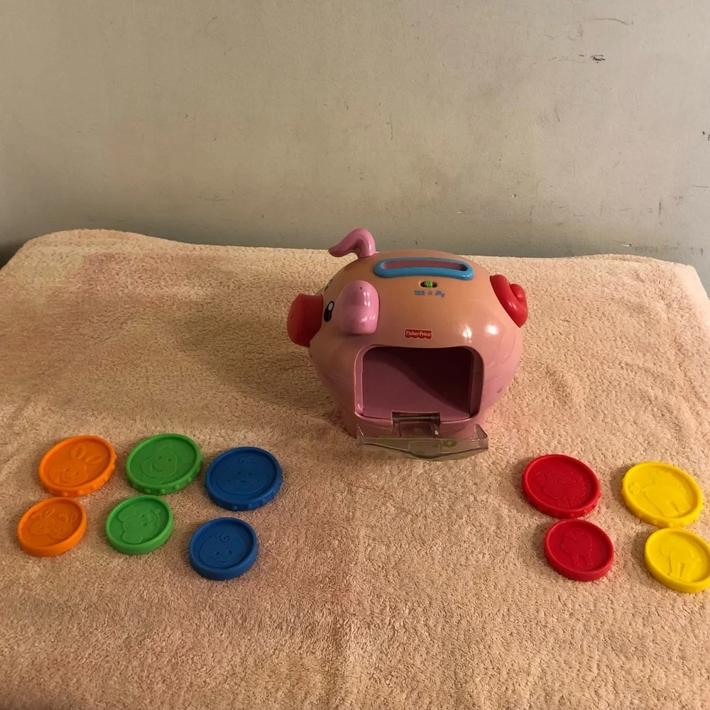 2006 Fisher Price Laugh & Learn Piggy Bank With All 10 Coins WORKS